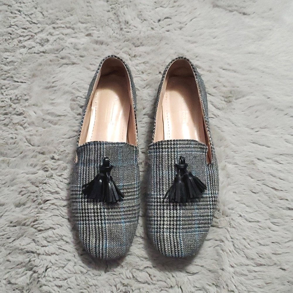 Houndstooth pattern tassels loafers - size 8.5